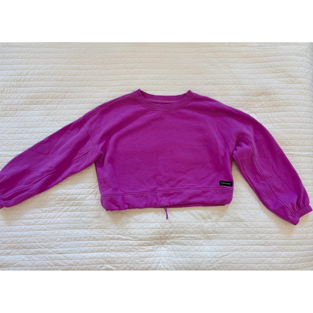 Calvin Klein Jeans Bright Magenta Cropped Soft Sweatshirt Drawstring Hem Large
